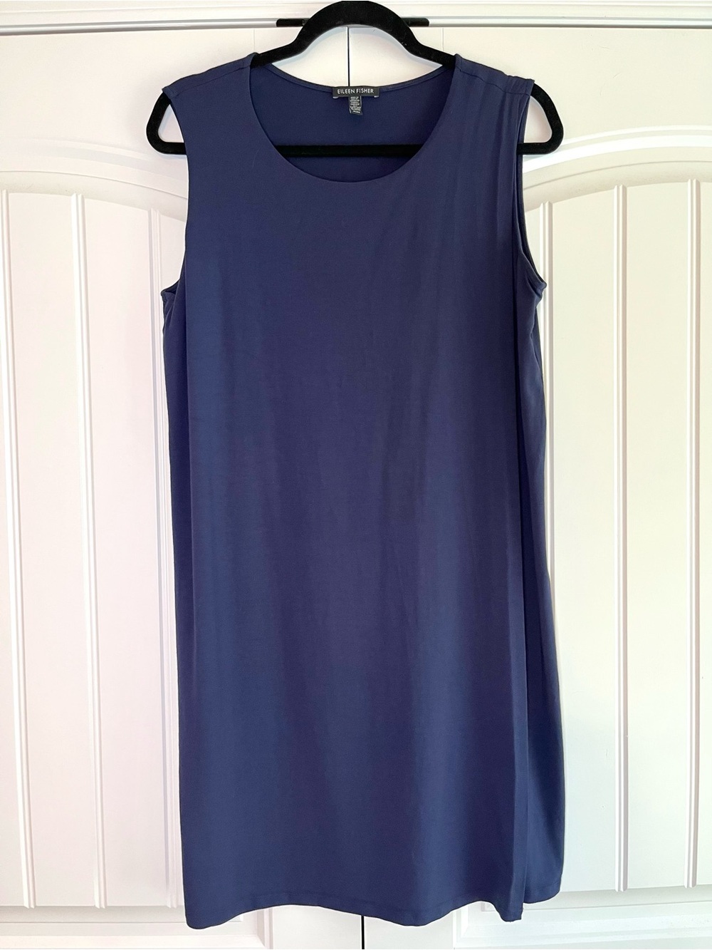 Eileen Fisher Sleeveless Faux Wrap Shift Dress Navy Blue Size Medium